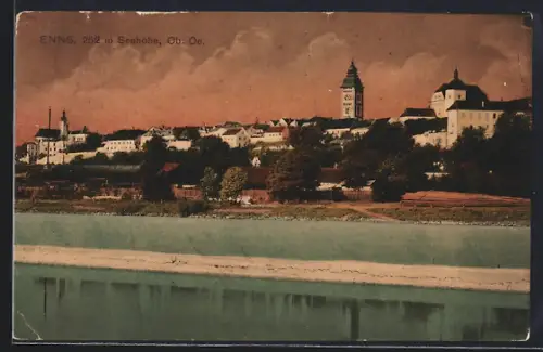 AK Enns /Ob. Oe., Ortsansicht mit Flusspartie