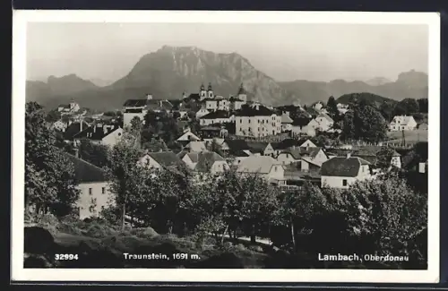 AK Lambach, Ortsansicht mit Traunstein