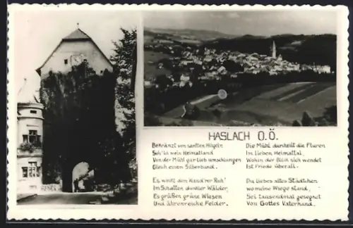 AK Haslach /O. Ö., Ortspartie mit Turm und Totalansicht