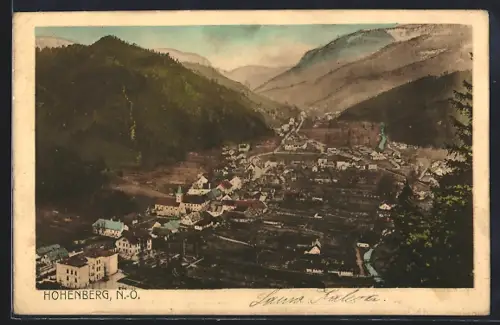 AK Hohenberg /N. Ö., Gesamtansicht mit Bergpanorama aus der Vogelschau