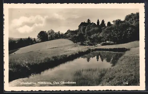 AK Altenhof im Mühlkreis, Fischteich mit Blick zur Kirche