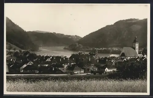 AK Grein a. d. Donau, Ortsansicht mit Donaublick