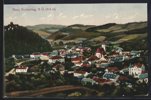 AK Markt Kirchschlag /N. Ö., Totalansicht mit Ruine aus der Vogelschau