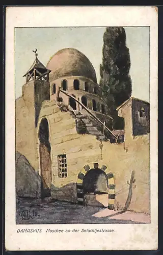 Künstler-AK Damaskus, Moschee an der Selachijestrasse