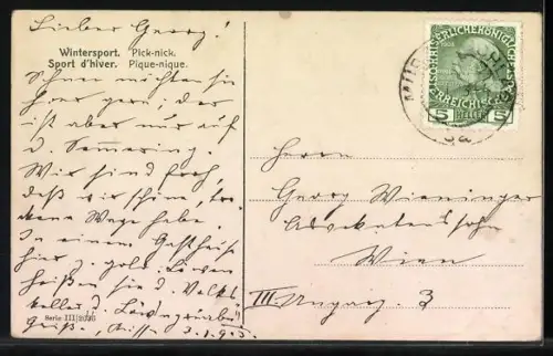 AK Verpflegung in der Pause beim Schlittenfahren