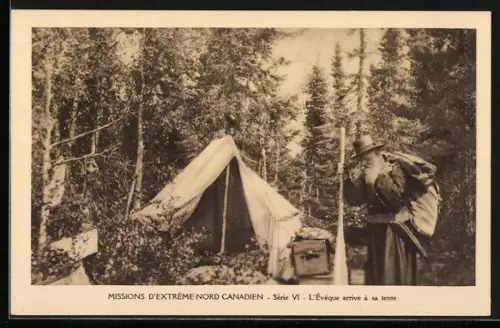 AK Canada, Missions d`Extrême Nord Canadien, L`Évêque arrive à sa tente, Missionar an seinem Zelt