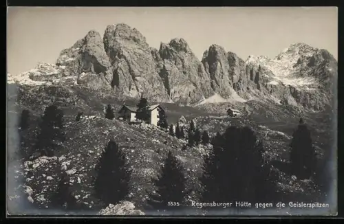AK Regensburger Hütte, Ansicht gegen die Geislerspitzen