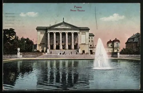 AK Posen / Poznan, Springbrunnen am Stadttheater