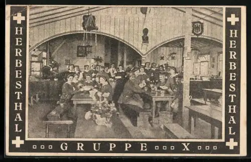 AK Herbesthal, Gruppe X, Rotkreuz-Personal bei einer Feier