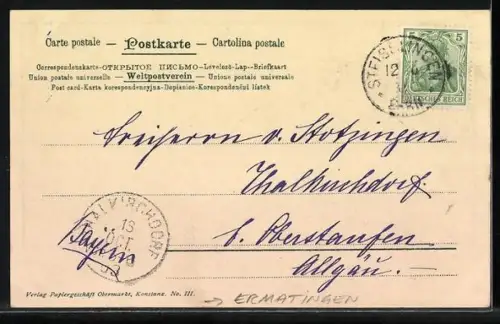 Künstler-AK Ermatingen, Hafenpartie mit Segelboot