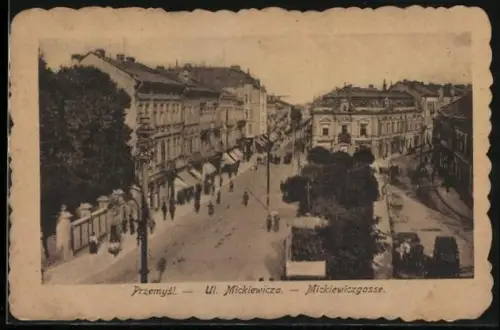 AK Przemysl, Mickiewitzgasse aus der Vogelschau