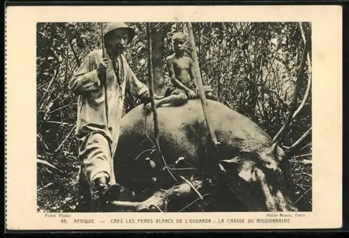 AK Missionar mit einem auf der Jagd erlegten Nilpferd