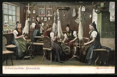 AK Schwarzwälder Trachten, Spinnstube mit Frauen