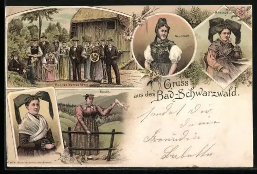 Lithographie Bad-Schwarzwald, Menschen in Badischer Tracht
