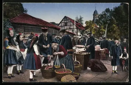 AK Schwalm, Hessische Trachten, Markt