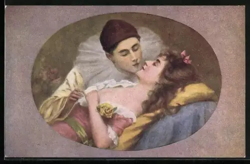 AK A. Bellet: Kolumbinens List, Harlekin und Fräulein