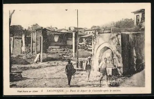 AK Salonique, Incendie des 18.-20. Aout 1917, Point de départ de l`incendie, Brand der Stadt