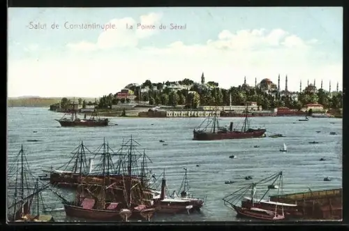 AK Constantinople, La Pointe du Serail, Schiffe im Hafen
