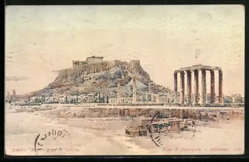 Künstler-AK Athenes, Vue D`Acropole