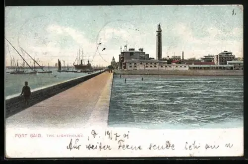 AK Port Said, The Lighthouse, Schiffe im Hafen