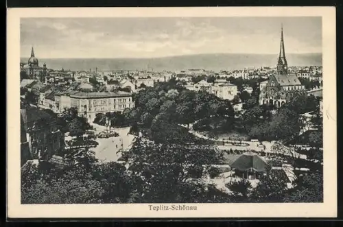 AK Teplitz Schönau-Teplice, Parkanlage mit Pavillon von oben aus gesehen