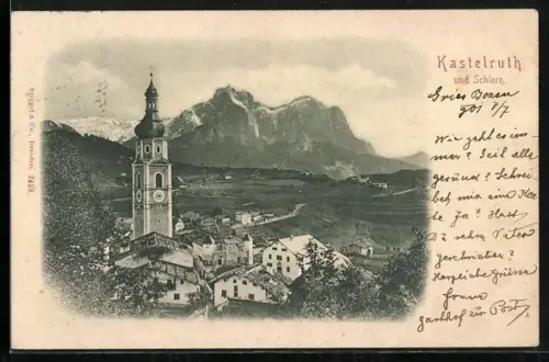 AK Kastelruth, Partie an der Kirche und Schlern