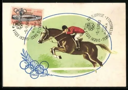AK Rom, Olympische Spiele 1960, Reitsport, Jockey überspringt ein Hinderniss