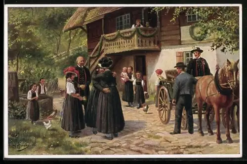 Künstler-AK H. Hoffmann: Schwarzwälder Trachten, Abschied vom Elternhaus