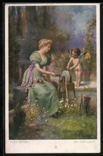 Künstler-AK Hans Zatzka: Amor schleift seinen Pfeil