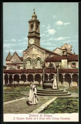 Lithographie Firenze, Il Chiostro Grande ed il Pozzo della Certosa Fiorentina