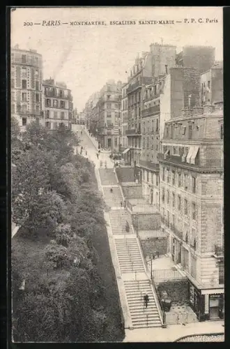 AK Paris, Montmartre escaliers Sainte-Marie