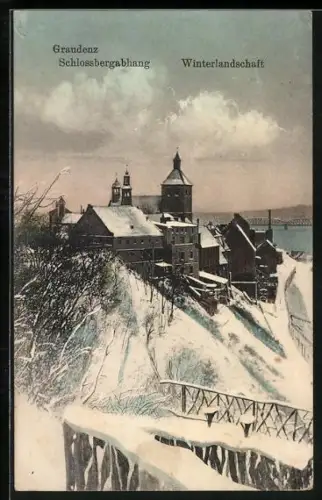 AK Graudenz, Winterlandschaft Schlossbergabhang