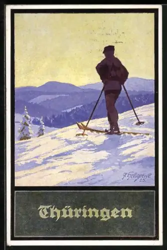 Künstler-AK sign. Joachim Hellgrewe: Thüringen, Skiläufer
