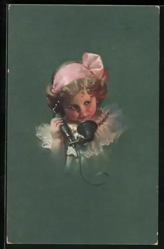 AK Blondes Mädchen am Telefon