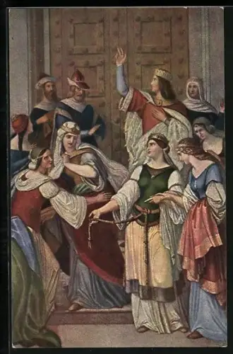 AK München, Kgl. Residenz, Nibelungenlied-Freskogemälde, Streit der Königinnen