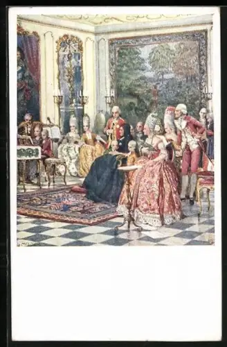 AK Mozart vor dem Hofstaat Maria Theresias