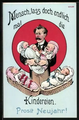 Künstler-AK Bruno Bürger & Ottillie Nr. 9329: Vater mit fünf Kindern - Mensch, lass doch endlich mal die Kindereien !!