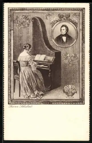 AK Franz Schubert Portrait über dem Klavier