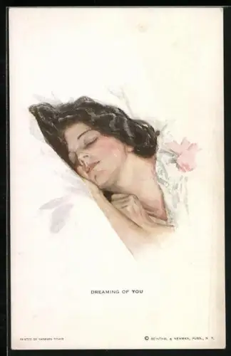 Künstler-AK Harrison Fisher: Dreaming of you, schlafende Frau