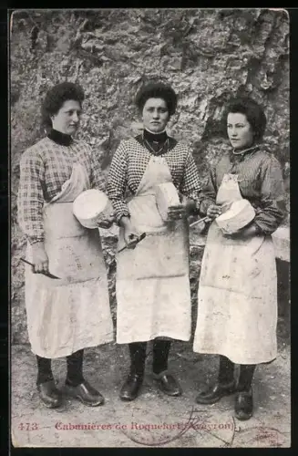 AK Roquefort, Cabanières, Frauen mit Käse