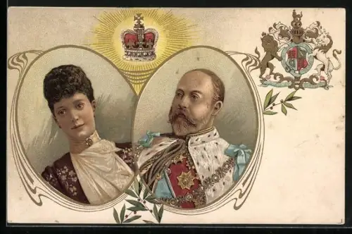AK König Edward VII. von England und seine Frau, Wappen und Krone