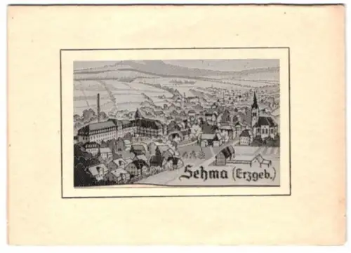 Seiden-AK Sehma /Erzgeb., Ortsansicht aus der Vogelschau