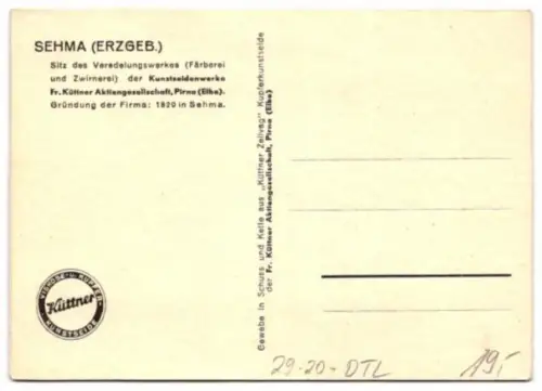 Seiden-AK Sehma /Erzgeb., Ortsansicht aus der Vogelschau