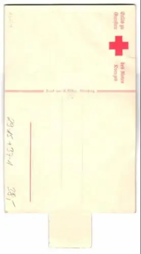 Mechanische-AK Eisernes Kreuz und Rotes Kreuz im Kranz mit Reichsfahne