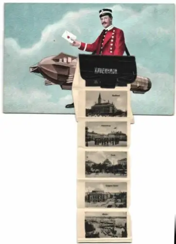 Leporello-AK Kobenhavn, Zeppelin, Rosenborg Slot, Amalienborg, Tivoli, Rheden, Glyptotheket