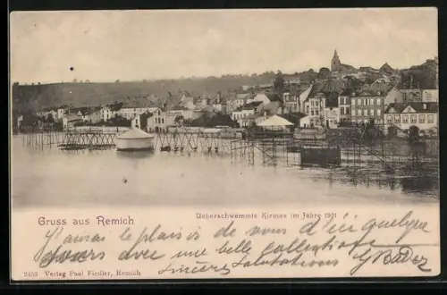 AK Remich, Hochwasser 1901, überschwemmte Kirmes