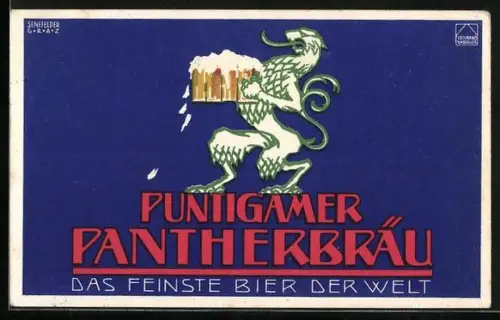 AK Graz, Brauerei Puntigam, Löwe mit Biergläsern