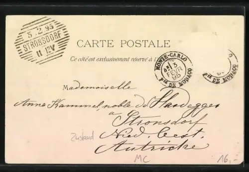 Lithographie Monte Carlo, Blick über das Schloss