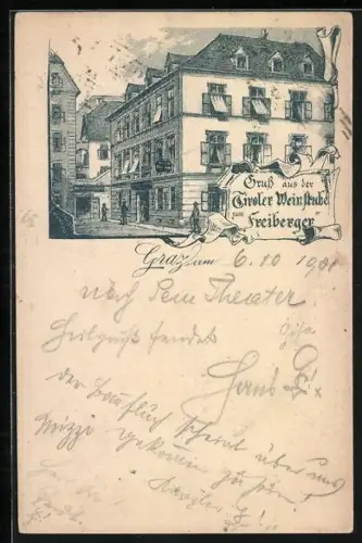 Künstler-AK Graz, Gasthaus Tiroler Weinstube zum Weinberger