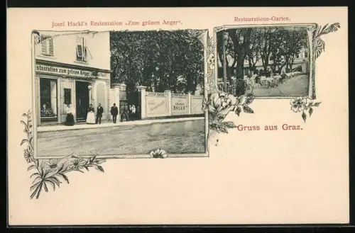 AK Graz, Josef Hackl`s Restaurant Zum grünen Anger, Restaurant-Garten